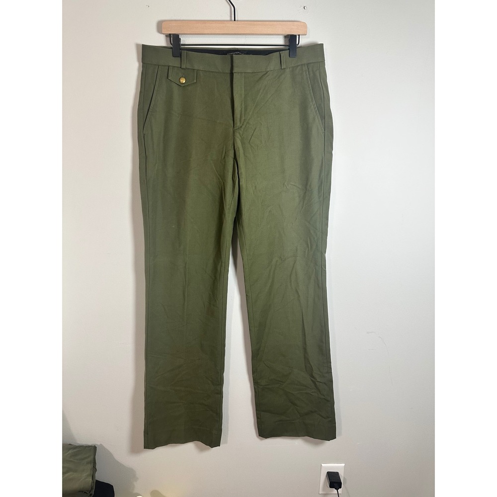Banana Republic Logan Fit Trousers Olive Green Gold Button Straight Leg Size 16